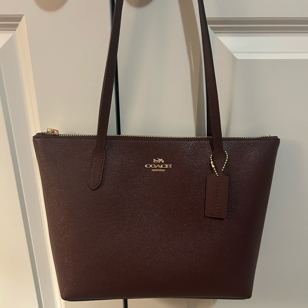 Coach Fiona Merlot Tote Bag with Gold Details